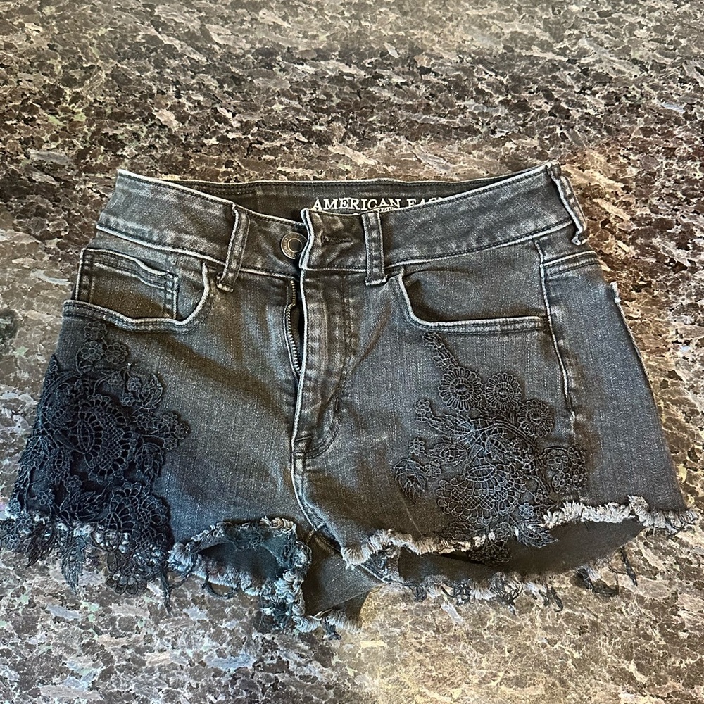 American Eagle Outfitters Shorts- Hi-Rise Shorties- Super Stretch Crochet Black